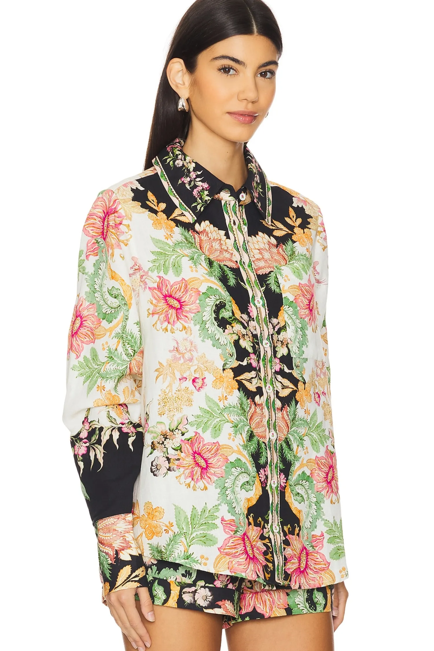 Women HEMANT AND NANDITA Matching Sets>Oversized Shirt With Hand Crafted Buttons