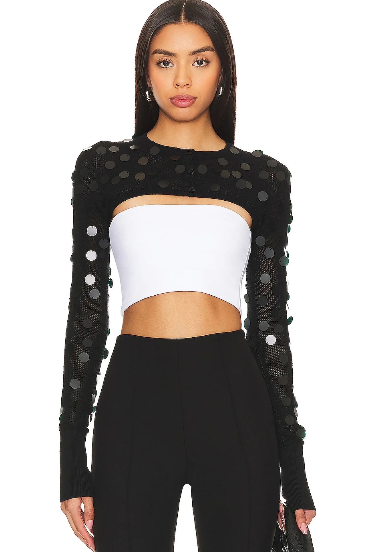 Women GUIZIO Jackets & Coats>Paillette Micro Crop Cardigan