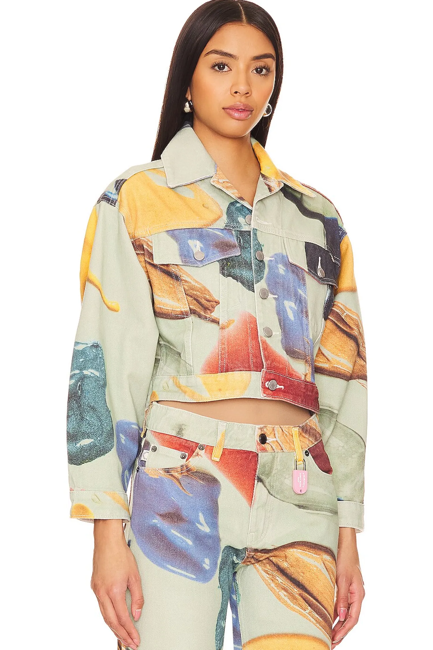 Women FIORUCCI Jackets & Coats>Paint Print Cropped Denim Jacket