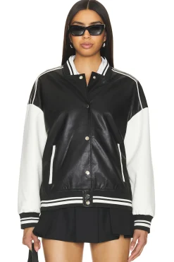 Women superdown Jackets & Coats>Parker Faux Leather Varsity Jacket