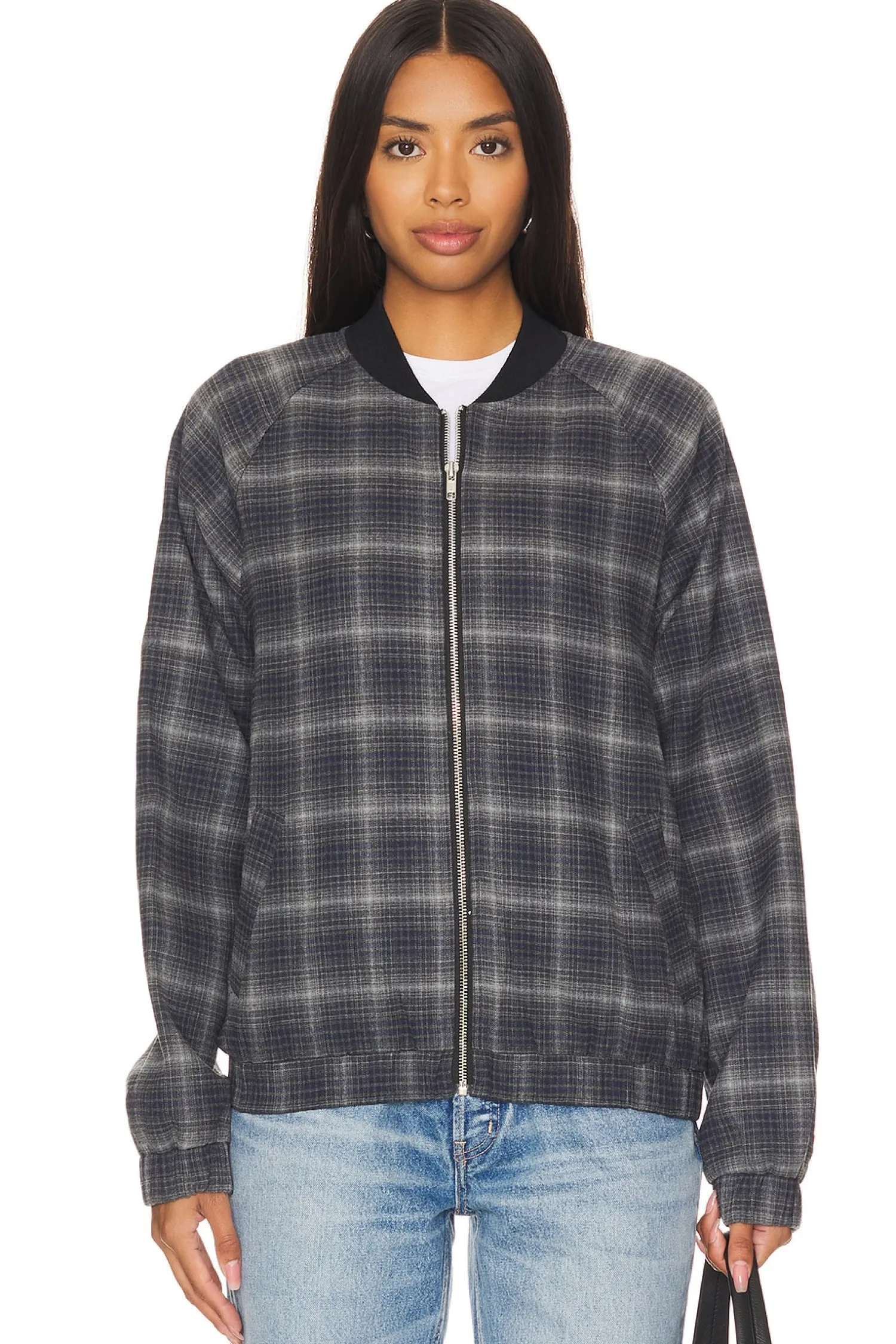 Women WAO Jackets & Coats>Plaid Bomber Jacket