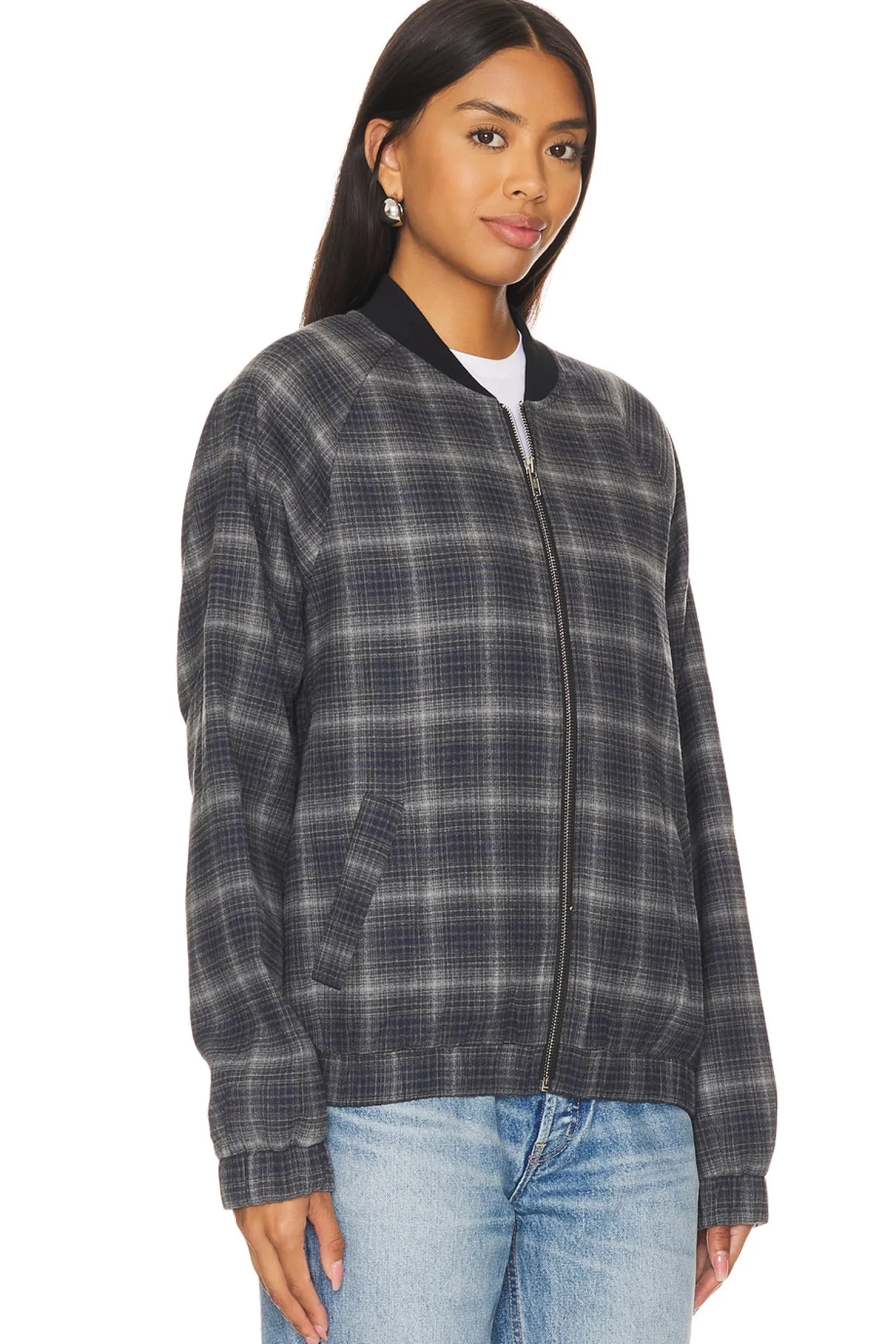 Women WAO Jackets & Coats>Plaid Bomber Jacket