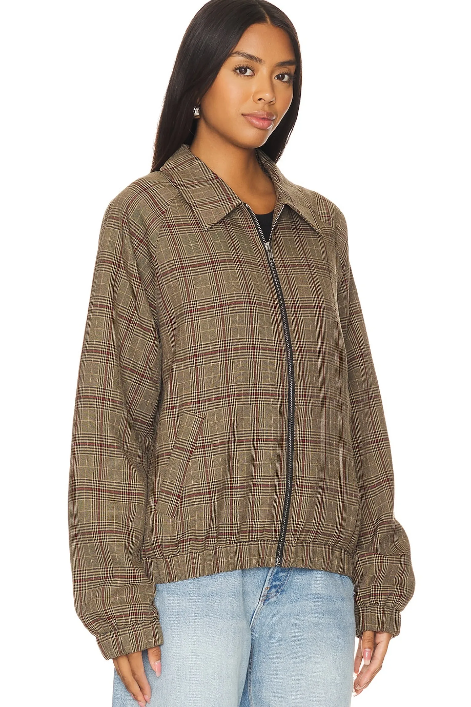 Women WAO Jackets & Coats>Plaid Bomber Jacket
