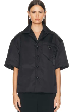 Women FWRD Renew Jackets & Coats>Prada Nylon Short Sleeve Padded Jacket