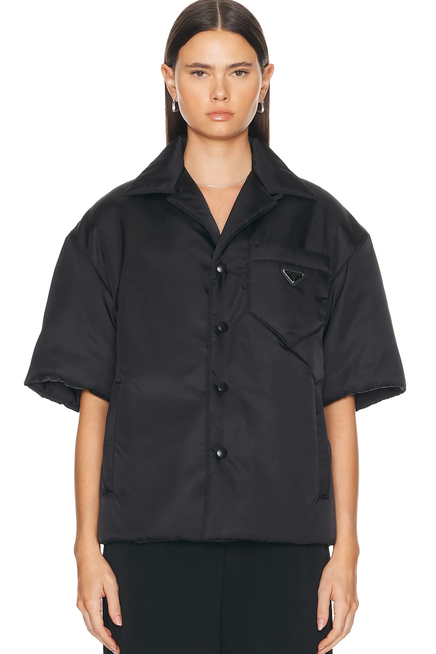 Women FWRD Renew Jackets & Coats>Prada Nylon Short Sleeve Padded Jacket