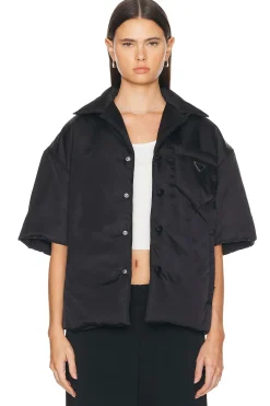 Women FWRD Renew Jackets & Coats>Prada Nylon Short Sleeve Padded Jacket