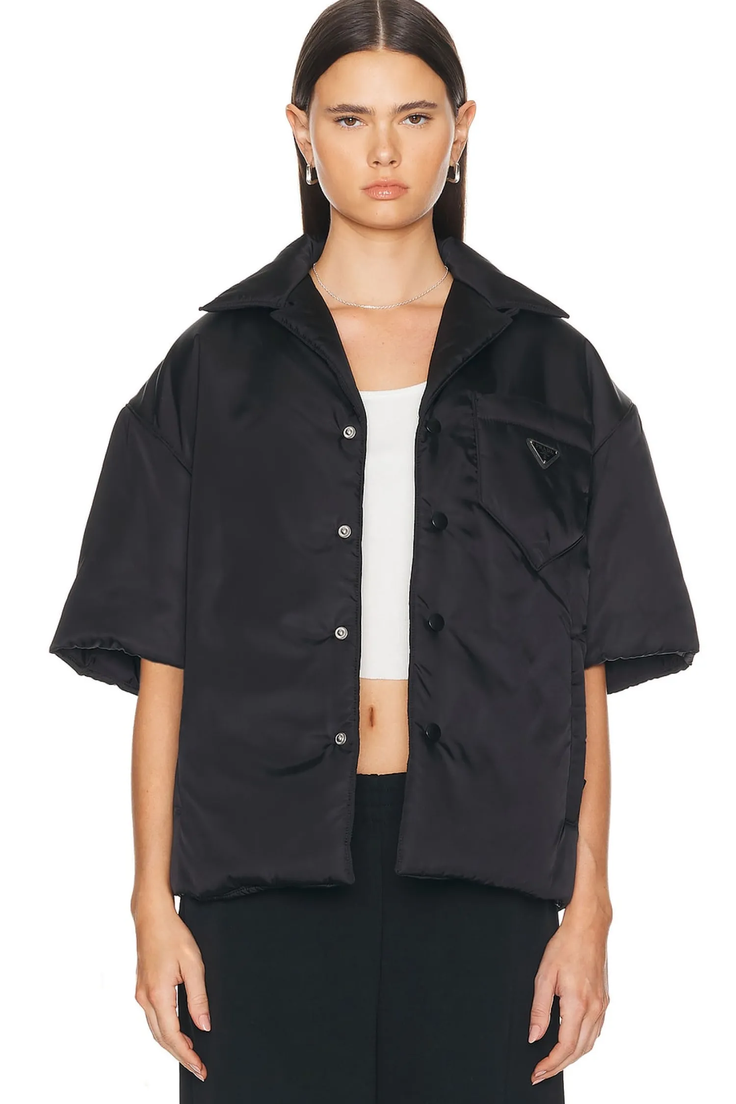 Women FWRD Renew Jackets & Coats>Prada Nylon Short Sleeve Padded Jacket