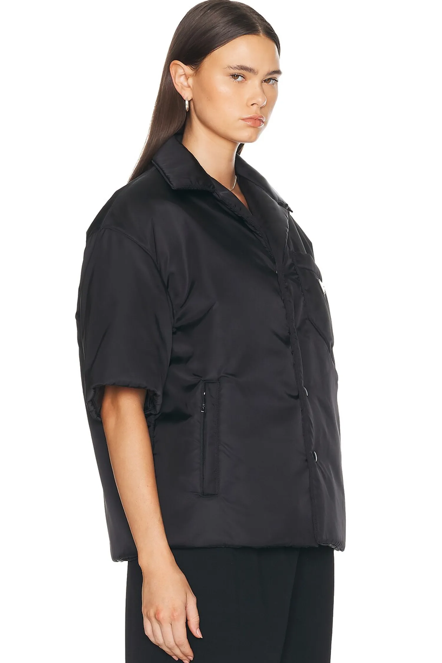 Women FWRD Renew Jackets & Coats>Prada Nylon Short Sleeve Padded Jacket