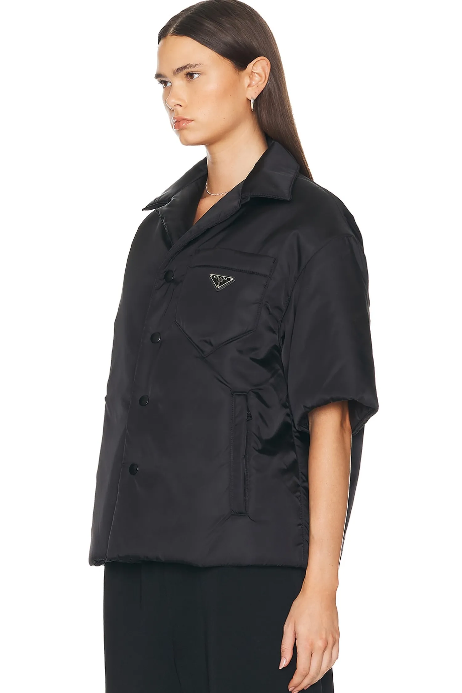 Women FWRD Renew Jackets & Coats>Prada Nylon Short Sleeve Padded Jacket