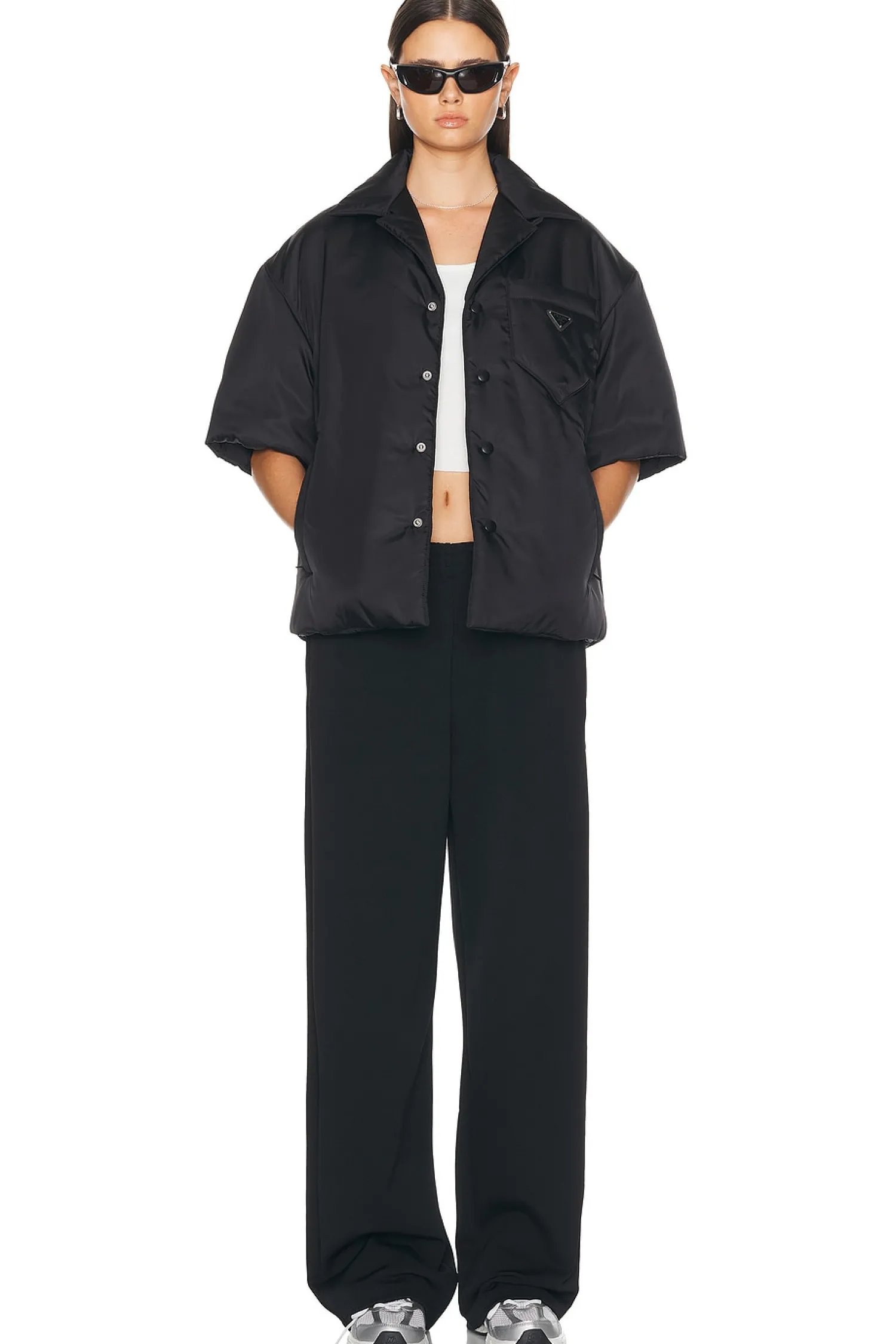 Women FWRD Renew Jackets & Coats>Prada Nylon Short Sleeve Padded Jacket