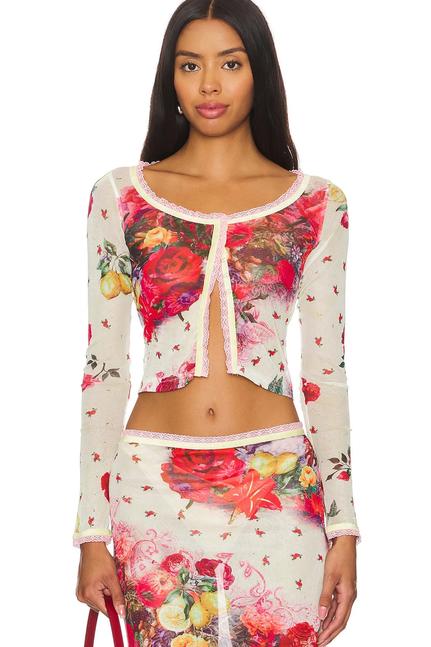 Women Jaded London Matching Sets>Printed Mesh Cardigan