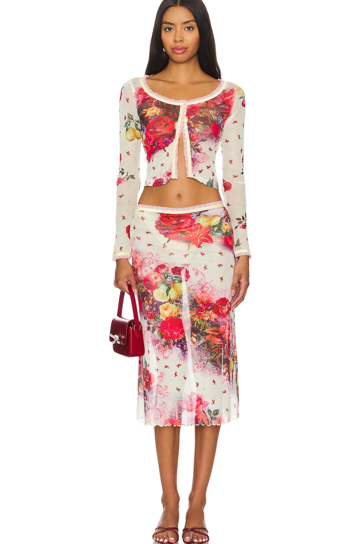 Women Jaded London Matching Sets>Printed Mesh Cardigan