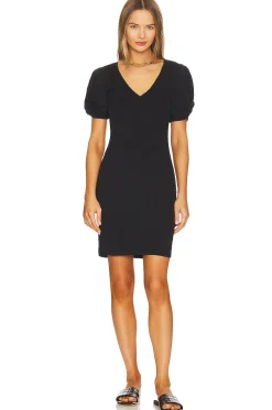 Women 1. STATE Dresses>Puff Sleeve V Neck Ruched Dress