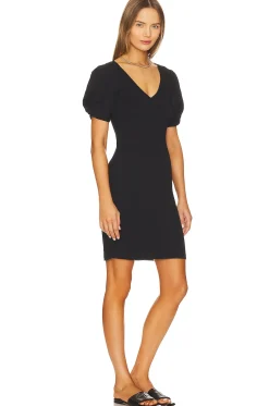 Women 1. STATE Dresses>Puff Sleeve V Neck Ruched Dress