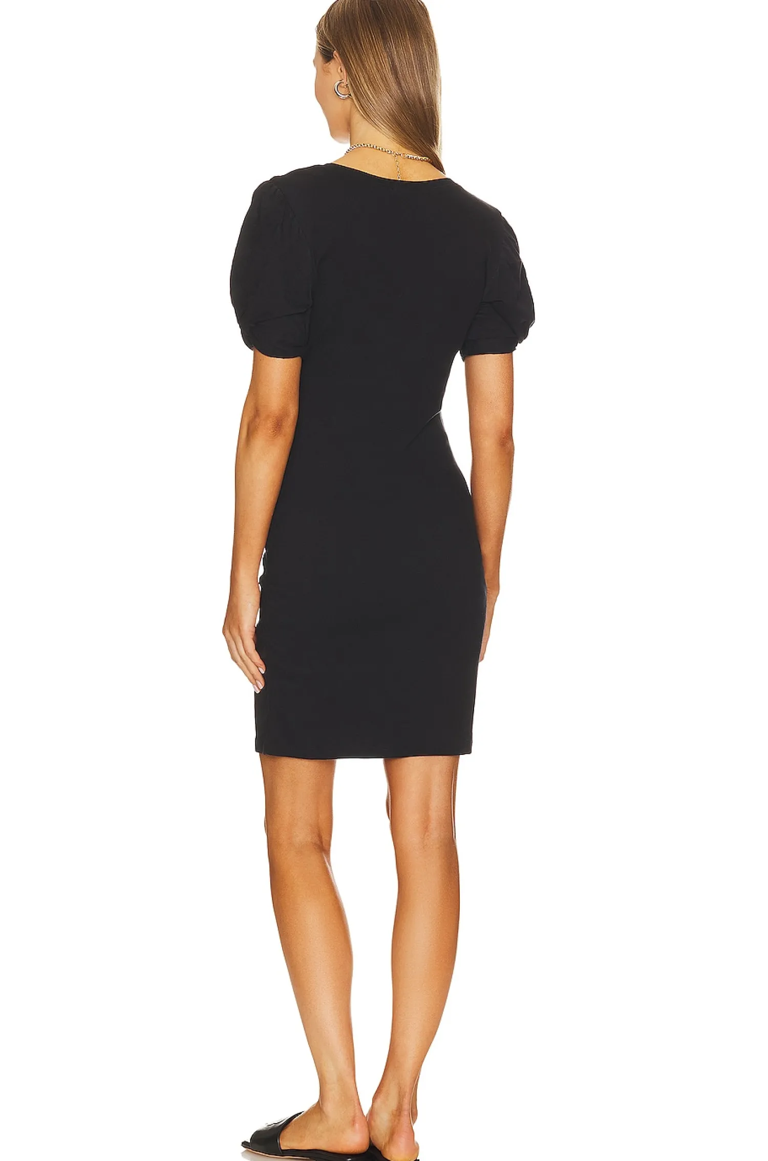Women 1. STATE Dresses>Puff Sleeve V Neck Ruched Dress