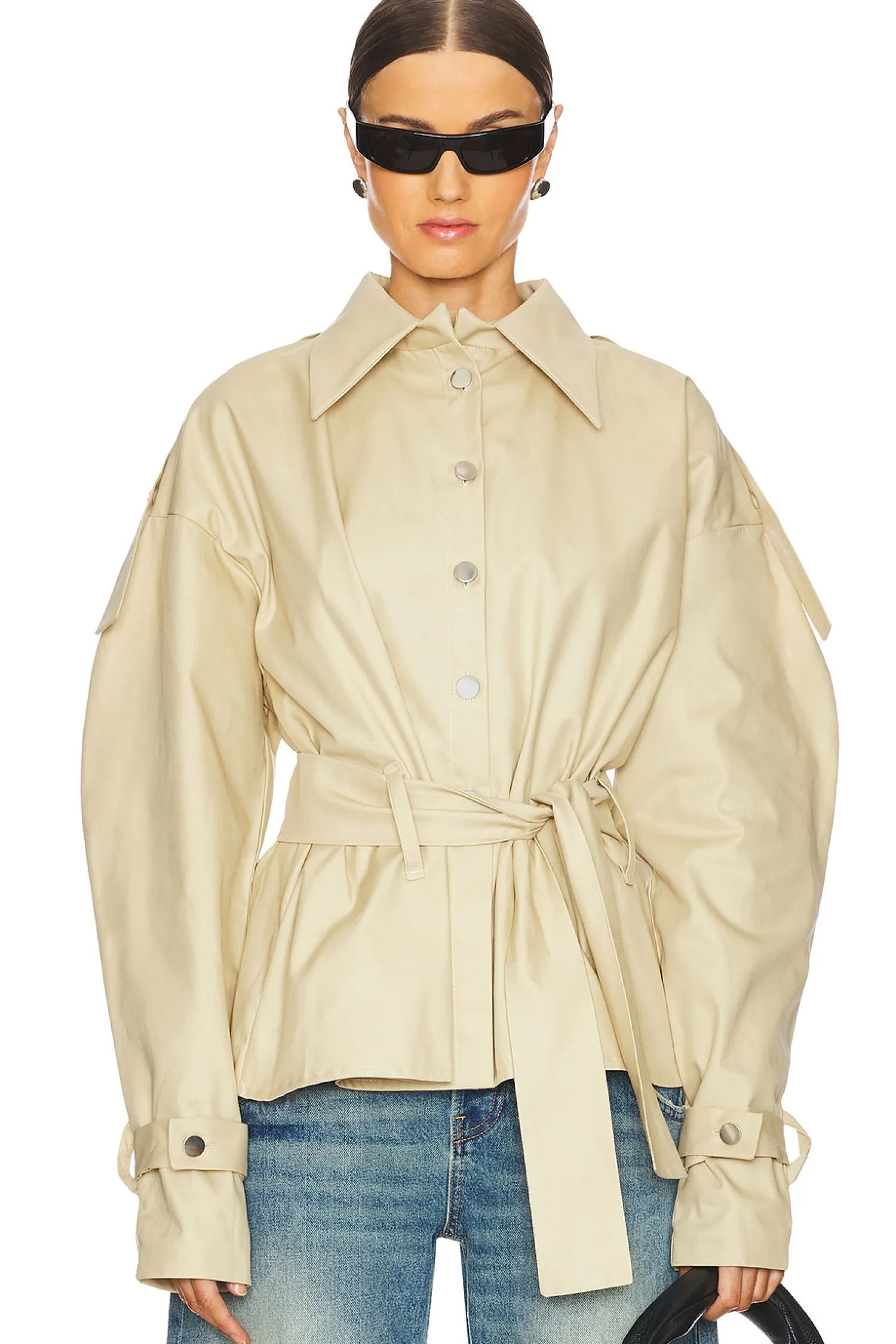 Women AAIZEL Jackets & Coats>Puffy Sleeve Belted Jacket