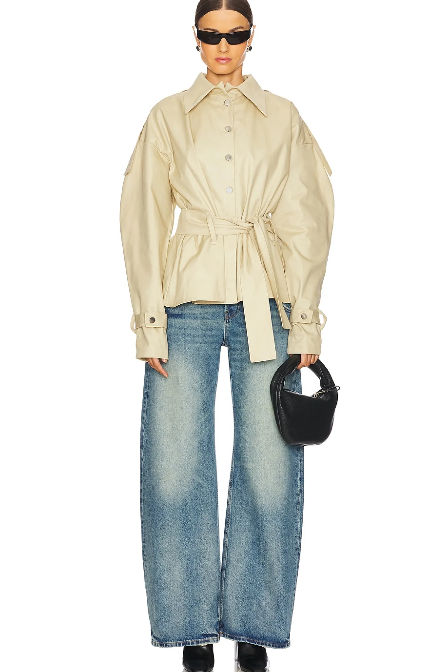 Women AAIZEL Jackets & Coats>Puffy Sleeve Belted Jacket