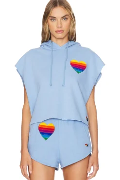 Women Aviator Nation Loungewear>Rainbow Heart Stitch Sleeveless Cropped Hoodie