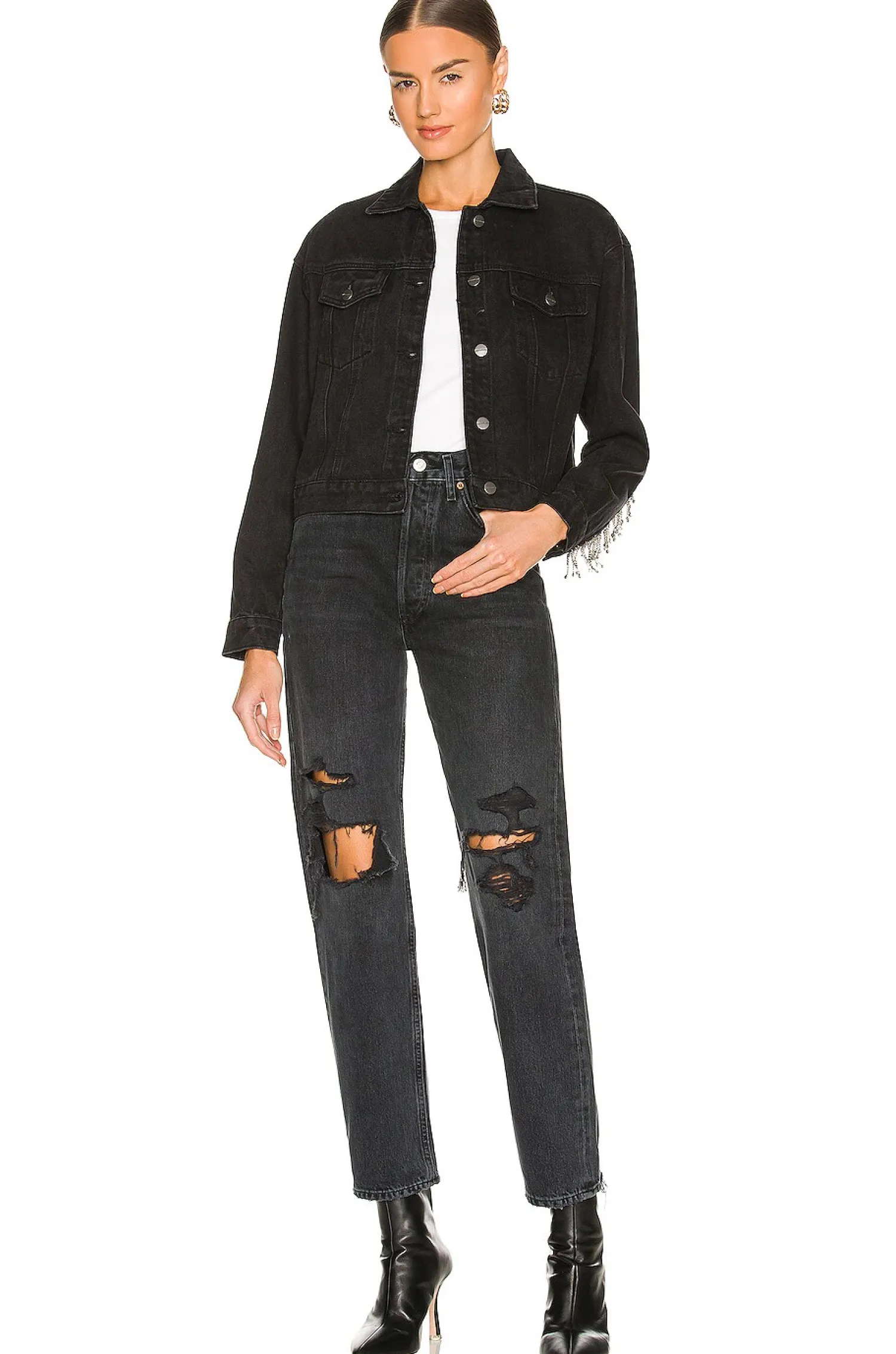 Women superdown Jackets & Coats>Raya Rhinestone Fringe Jacket