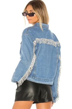Women superdown Jackets & Coats>Raya Rhinestone Fringe Jacket