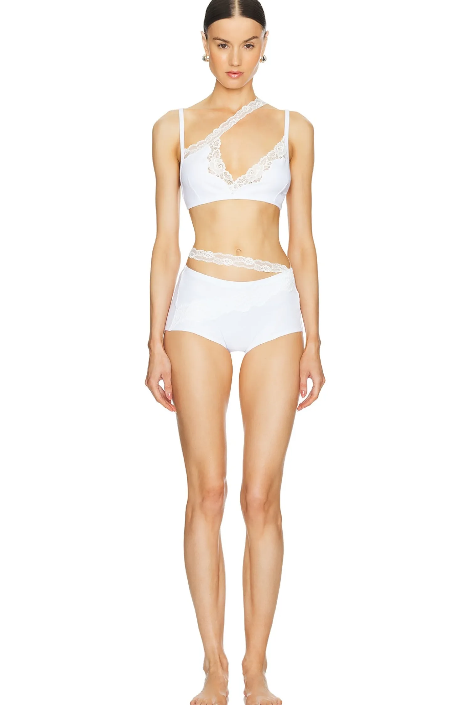 Women Vaillant Lingerie & Sleepwear>Ribbed Jersey Mini Short With Asymmetric Lace Waist