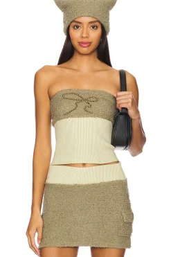 Women Zemeta Matching Sets>Ribbon Stud Fuzzy Tube Top