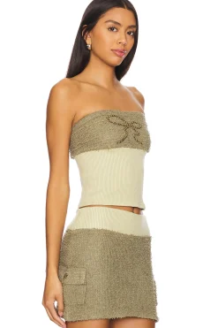 Women Zemeta Matching Sets>Ribbon Stud Fuzzy Tube Top
