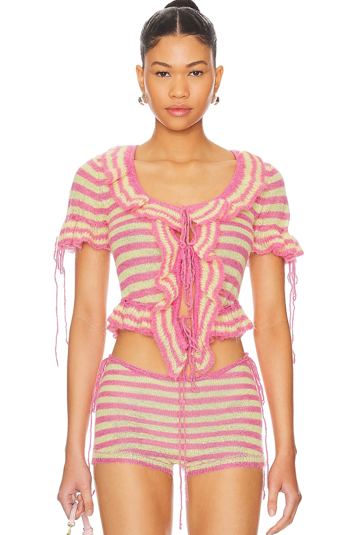 Women GUIZIO Matching Sets>Ruffle Knit Tie Top
