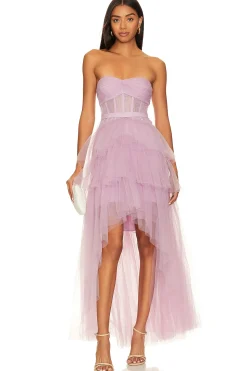 Women BCBGMAXAZRIA Dresses>Ruffled High Low Gown