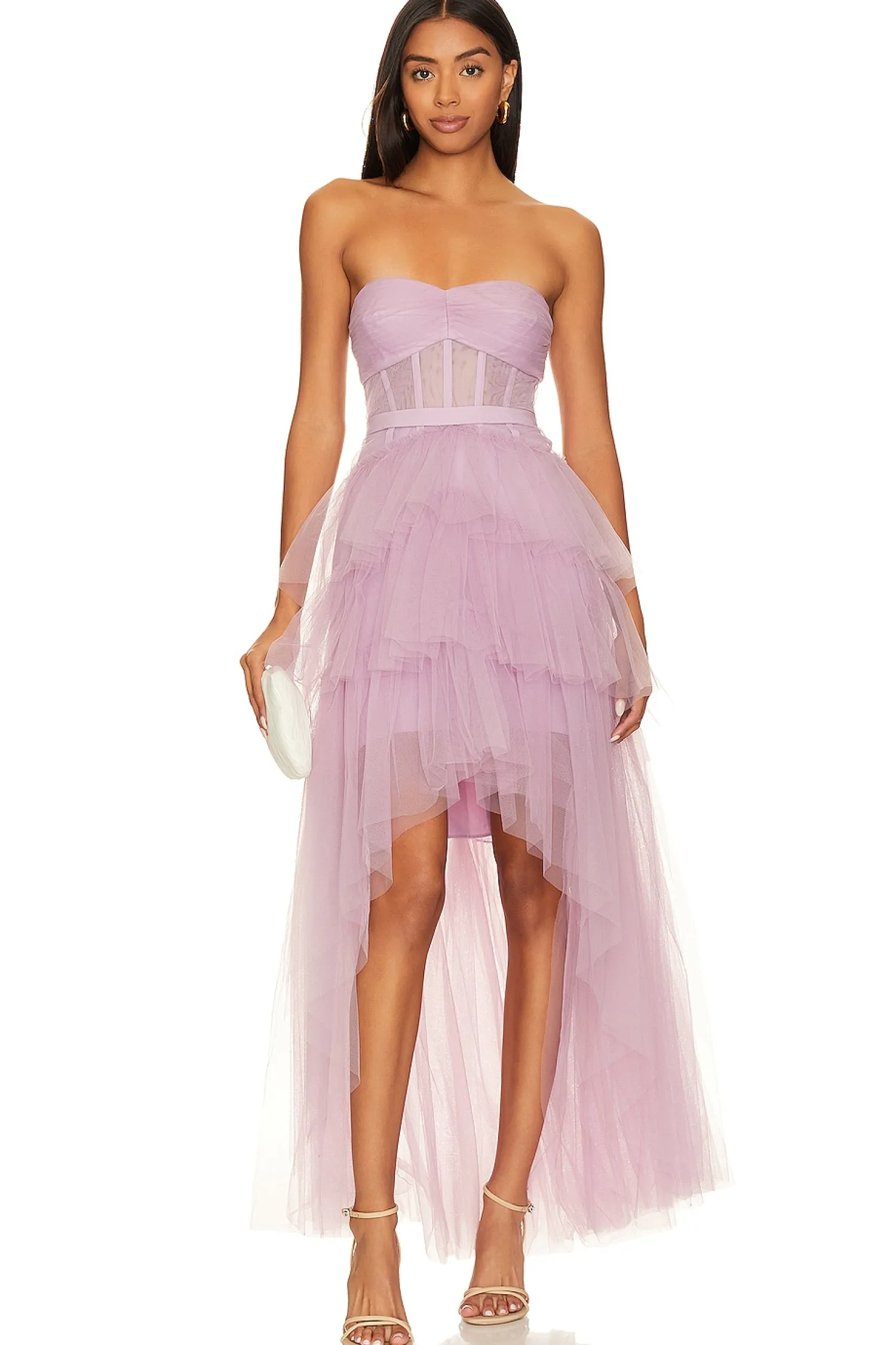 Women BCBGMAXAZRIA Dresses>Ruffled High Low Gown