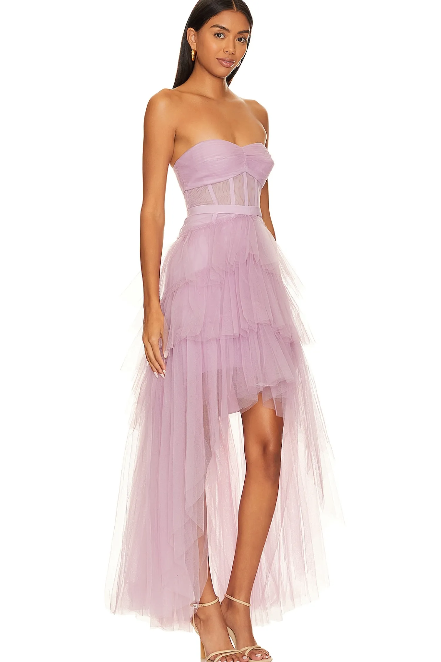 Women BCBGMAXAZRIA Dresses>Ruffled High Low Gown