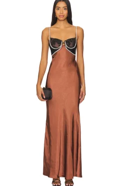 Women self-portrait Dresses>Satin Diamante Maxi Dress