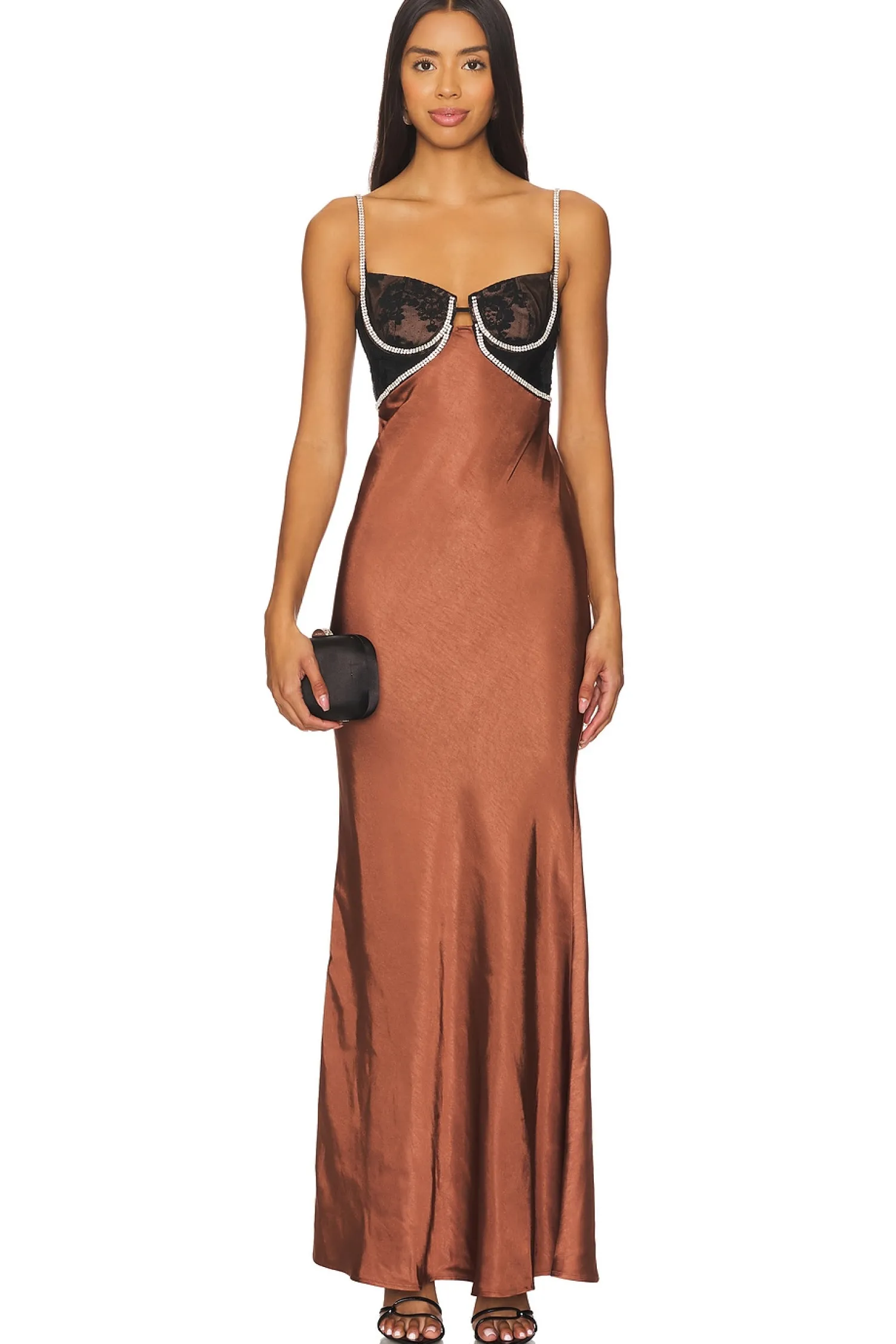 Women self-portrait Dresses>Satin Diamante Maxi Dress