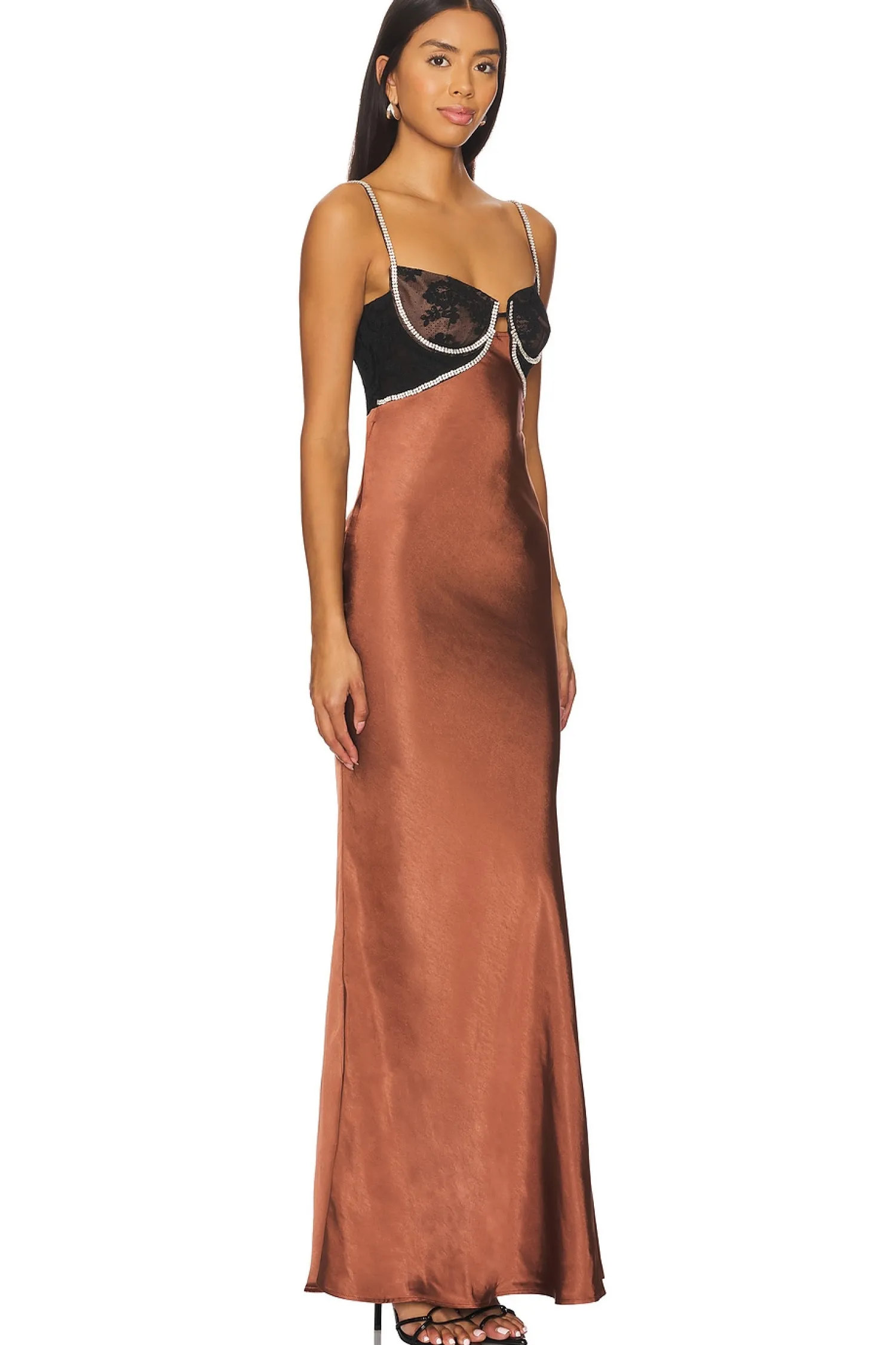 Women self-portrait Dresses>Satin Diamante Maxi Dress
