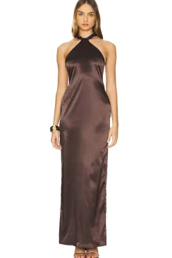 Women Khanums Dresses>Satin Halter Maxi Dress