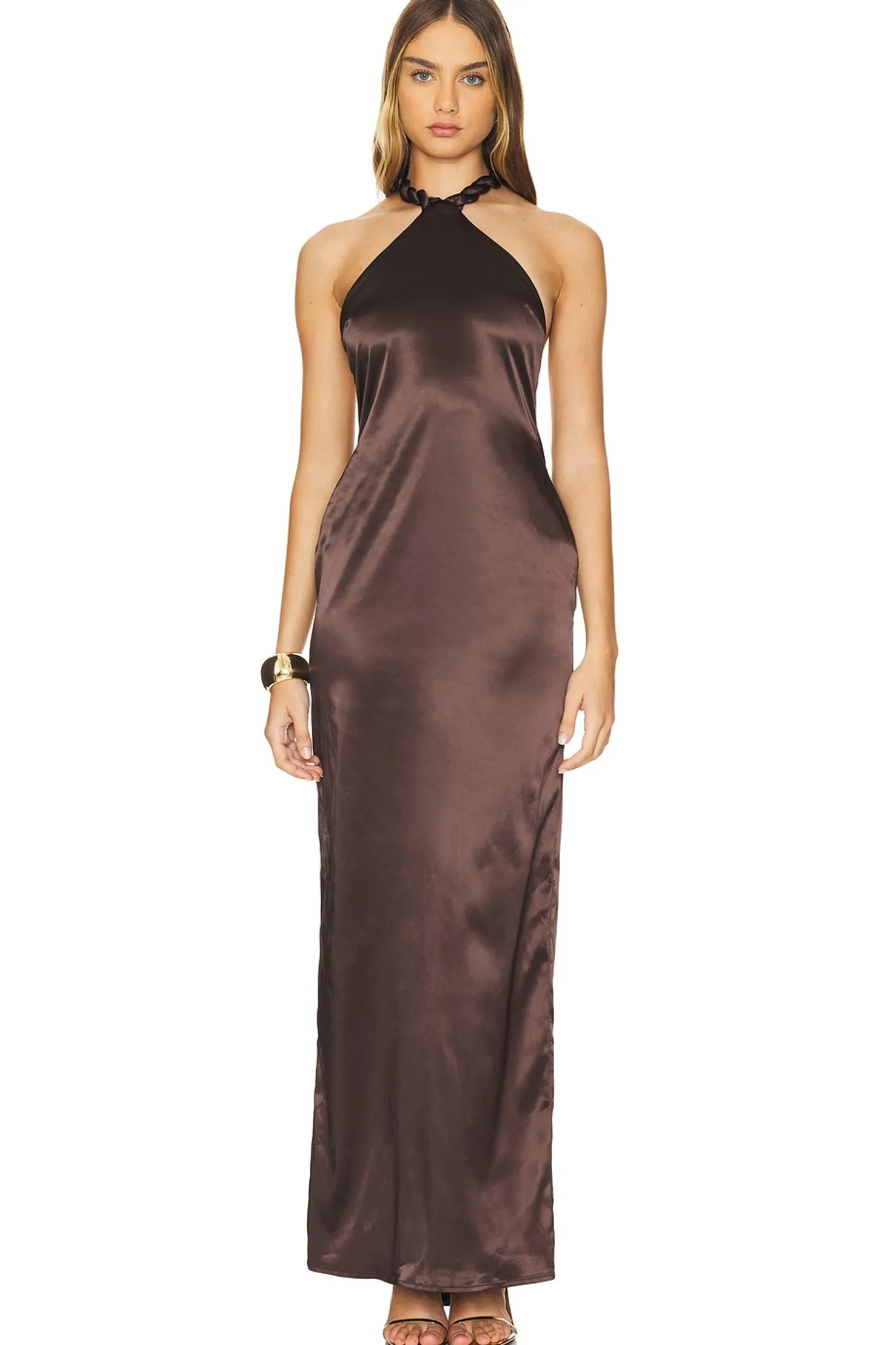 Women Khanums Dresses>Satin Halter Maxi Dress