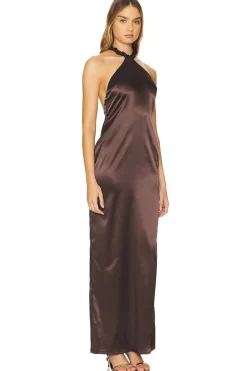 Women Khanums Dresses>Satin Halter Maxi Dress
