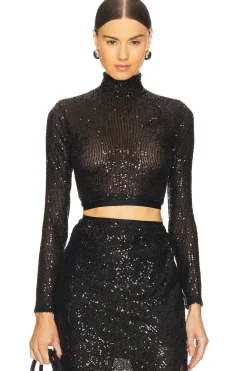 Women Enza Costa Matching Sets>Sequin Cropped Long Sleeve Mock Neck Top