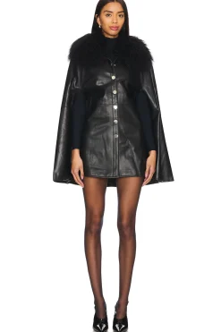 Women Susanna Chow Jackets & Coats>Sheila Removable Shearling Collar Leather Cape