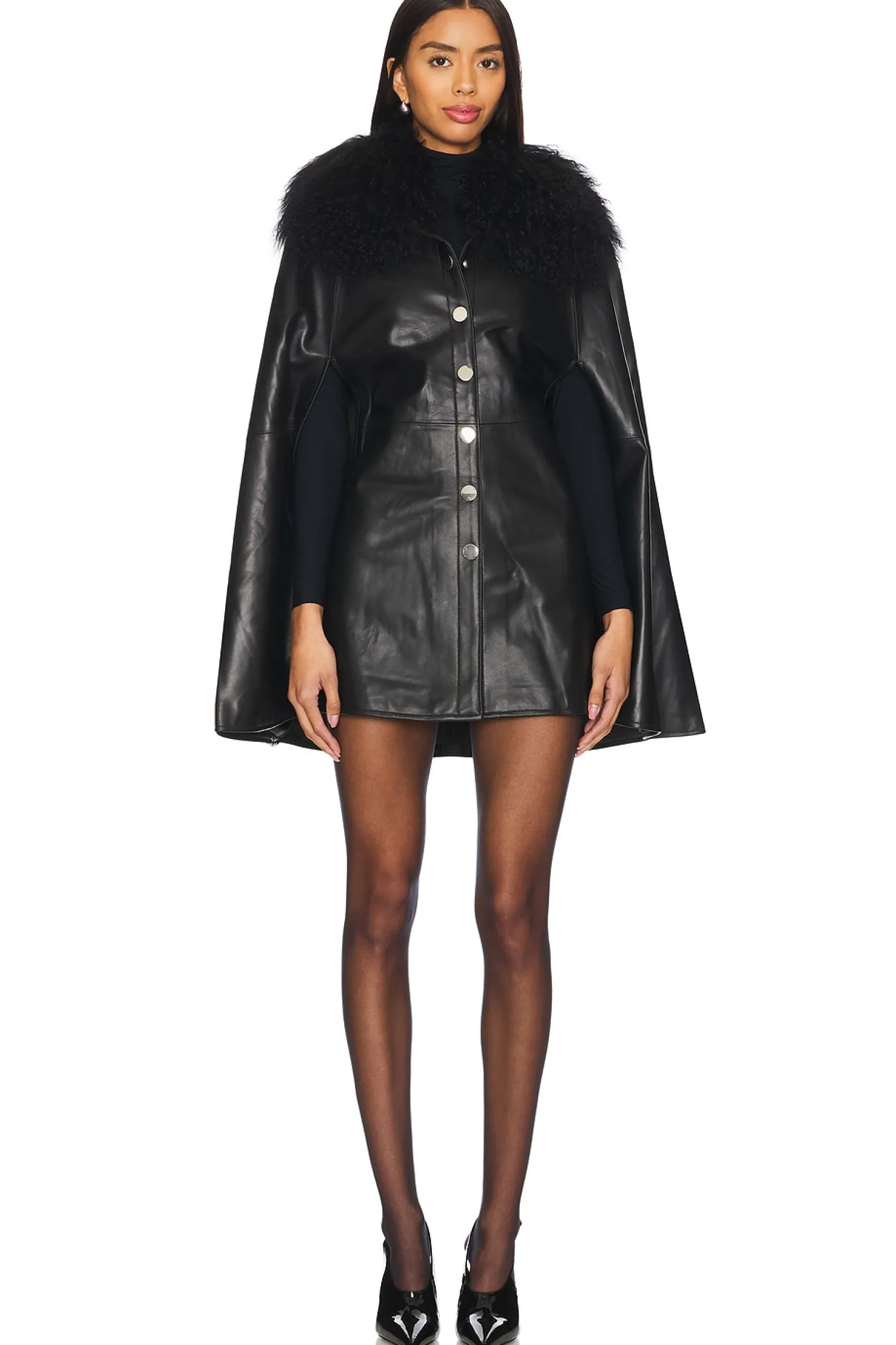 Women Susanna Chow Jackets & Coats>Sheila Removable Shearling Collar Leather Cape