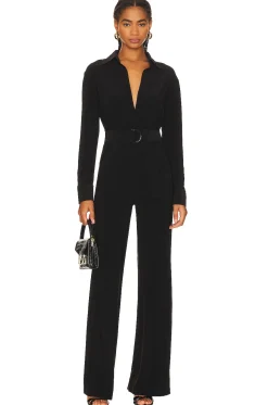 Women Norma Kamali Jumpsuits>Shirt Straight Leg Jumpsuit With Collar Stand