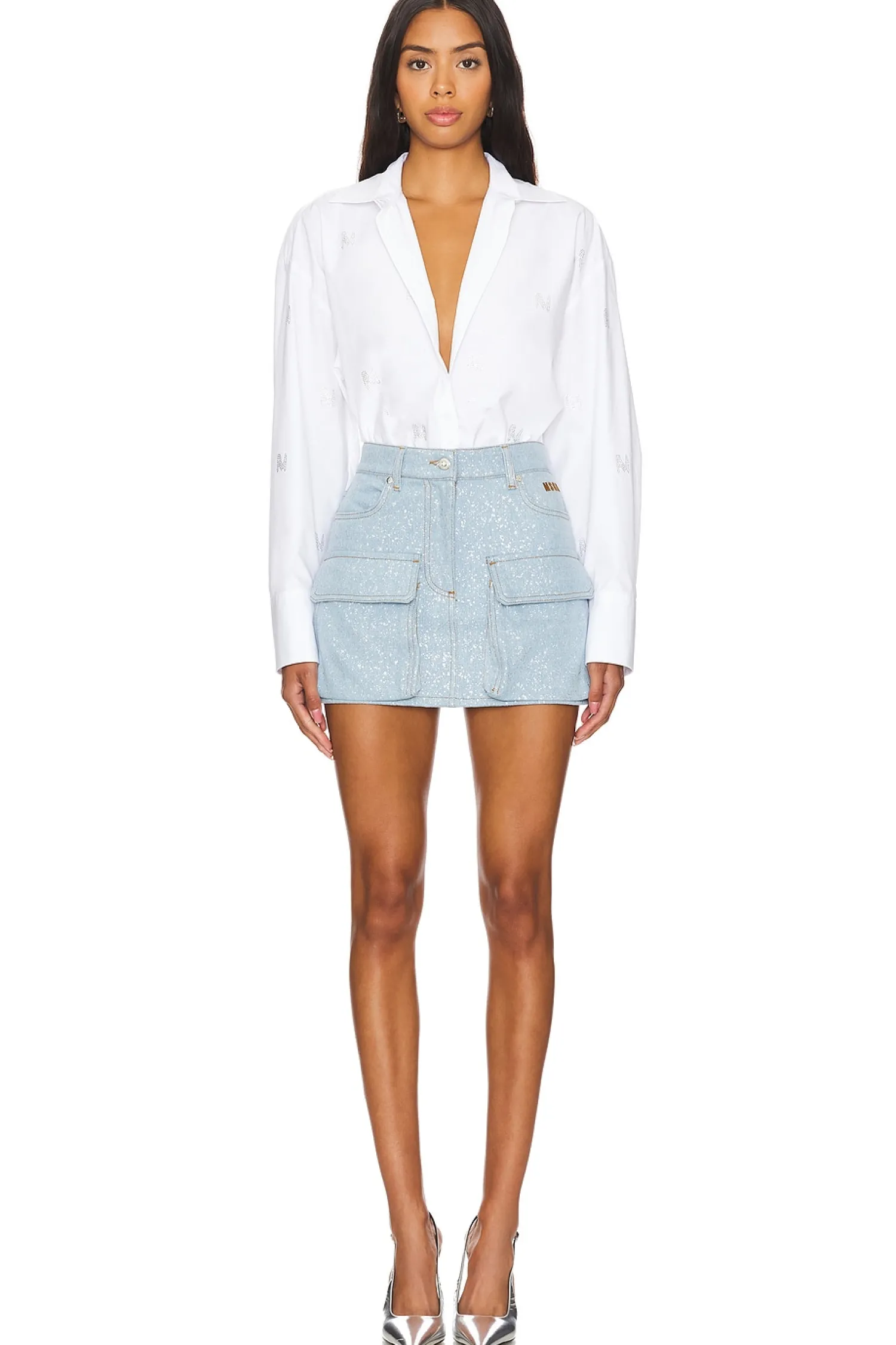 Women MSGM Matching Sets>Silver Dripping Denim Cargo Skirt