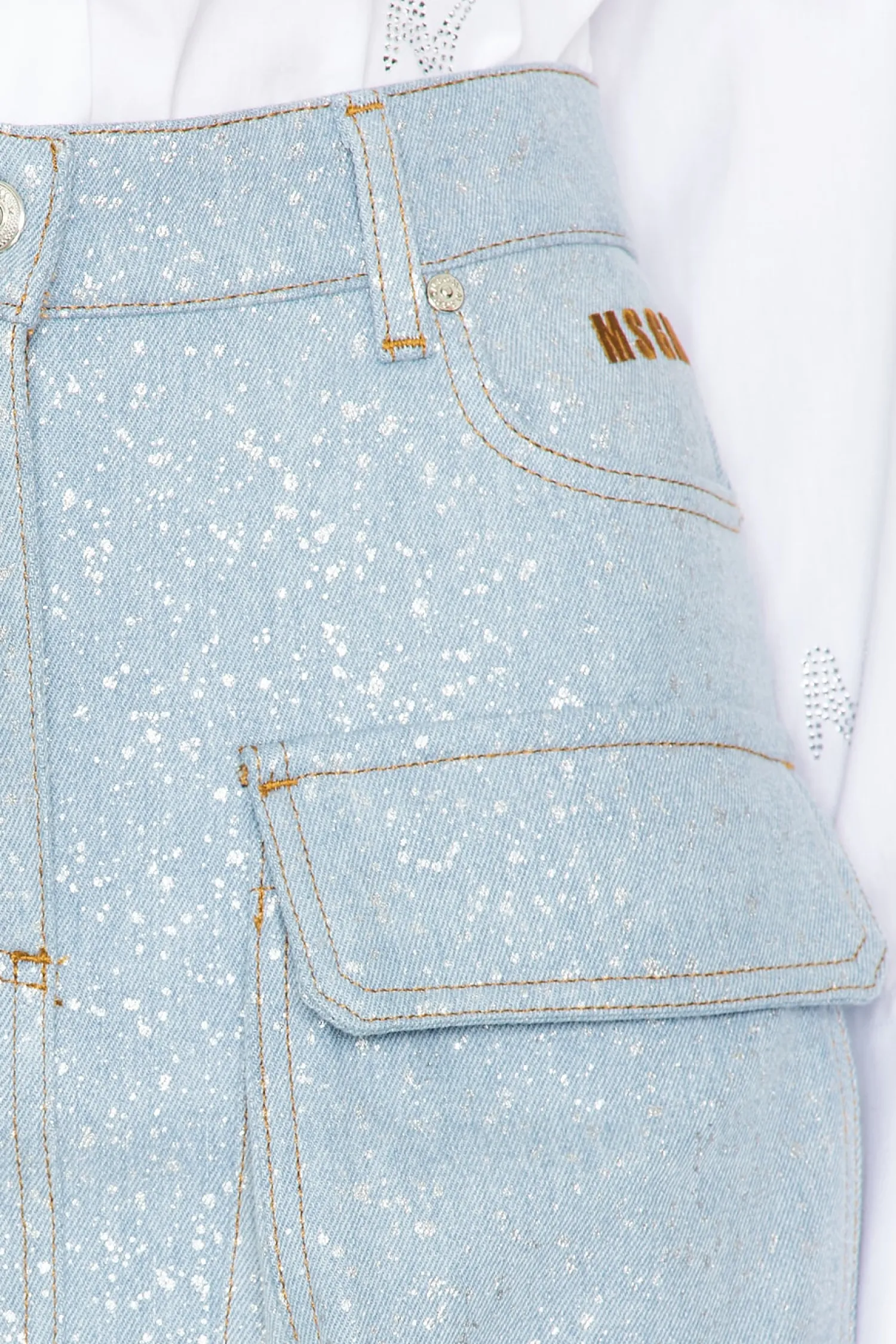 Women MSGM Matching Sets>Silver Dripping Denim Cargo Skirt