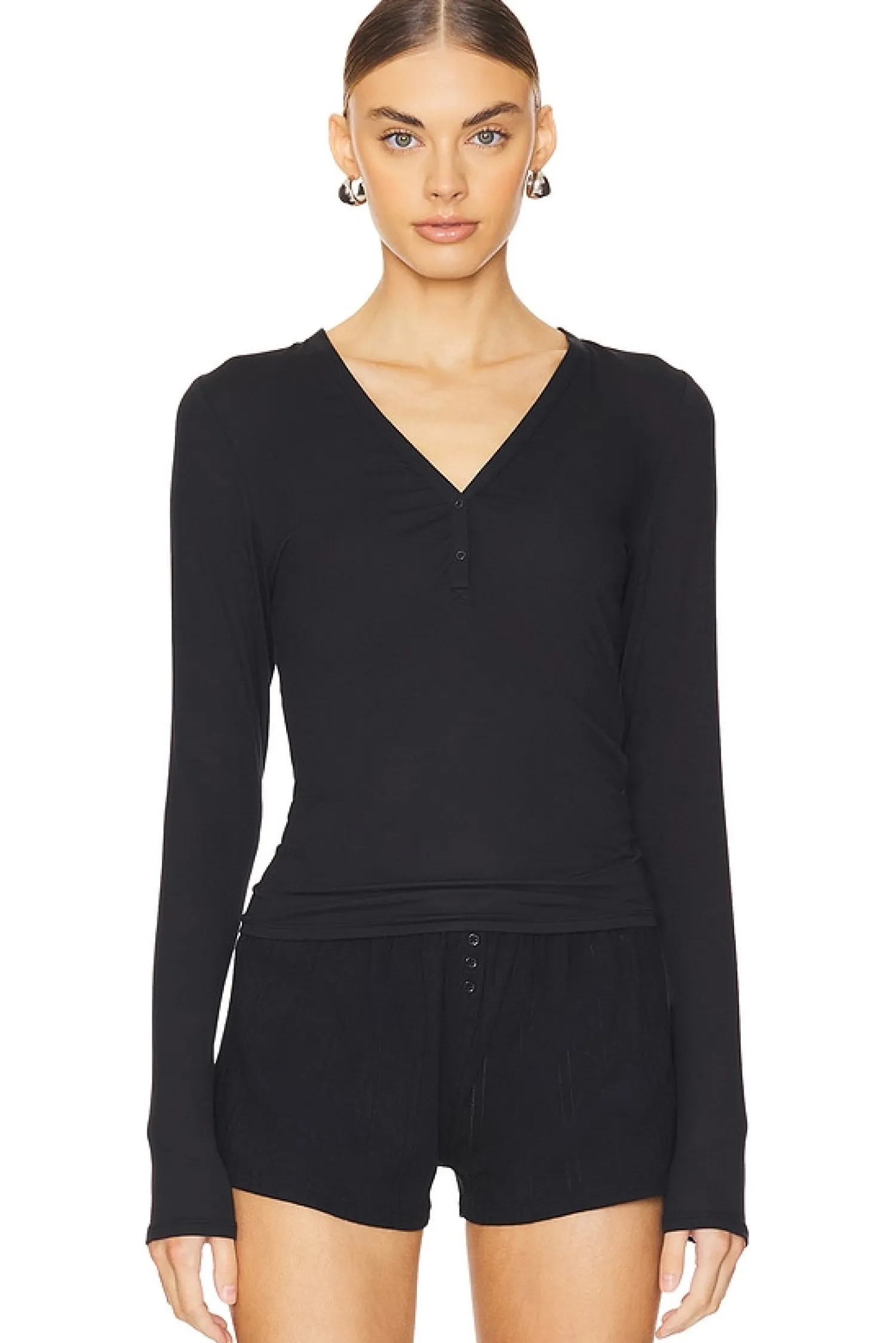 Women LUNYA Lingerie & Sleepwear>Soft Modal Rib V-neck Henley