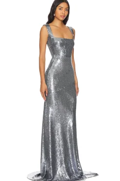 Women Alex Perry Dresses>Square Neck Sequined Gown