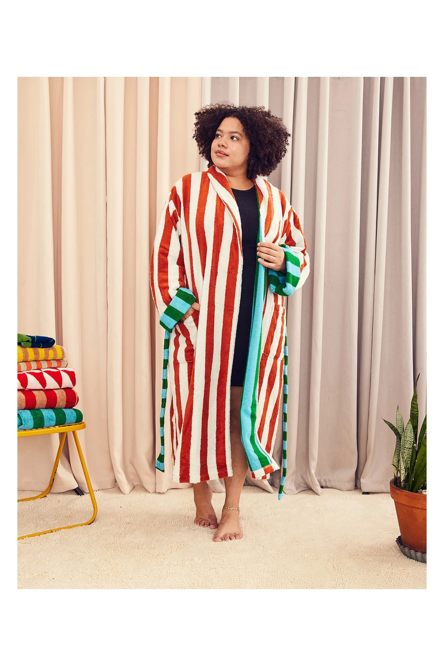 Women Dusen Dusen Lingerie & Sleepwear>Stripe Bathrobe