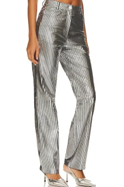 Women REMAIN Pants>Striped Leather Pants