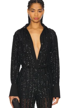 Women SANS FAFF Matching Sets>Striped Sequin Long Sleeve Blouse