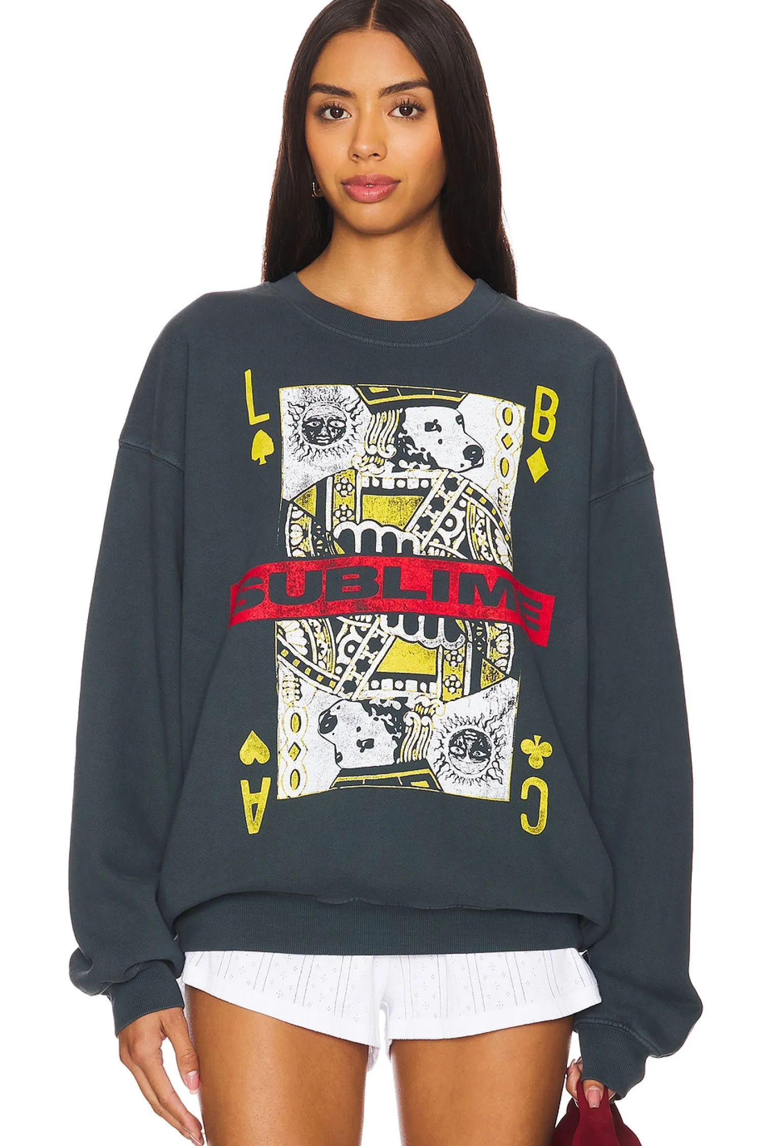 Women DAYDREAMER Loungewear>Sublime Playing Card Bf Crew Sweatshirt
