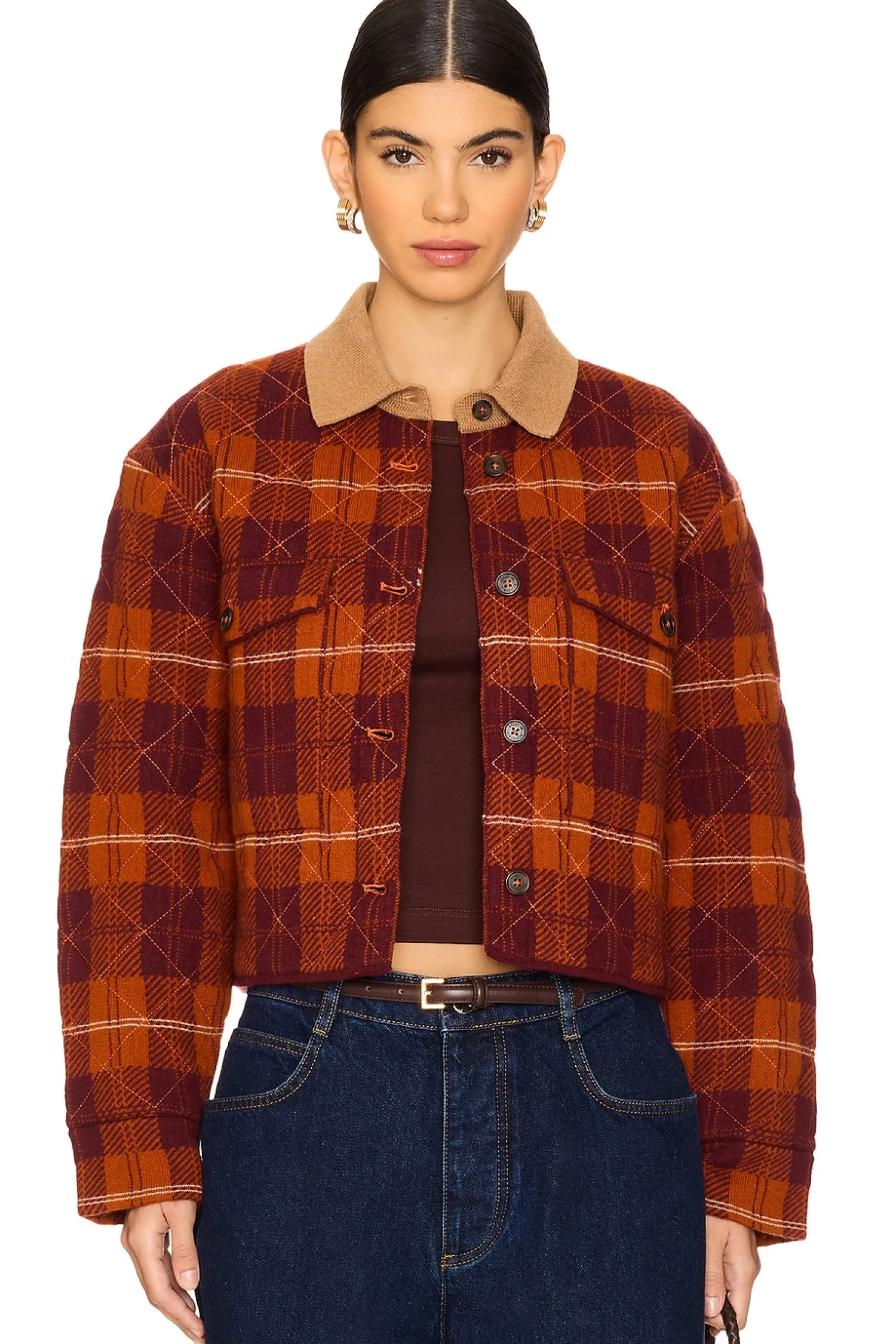 Women Guest In Residence Jackets & Coats>Tartan Cropped Cashmere Jacket